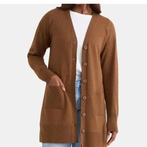 Time And Tru Long Button Front Brown Cardigan w Pockets Size L NWT